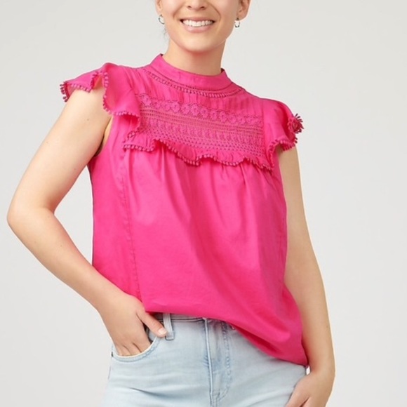 J. Crew Tops - J. Crew Flutter Sleeve Crochet Lace Top in Fuchsia Size Medium